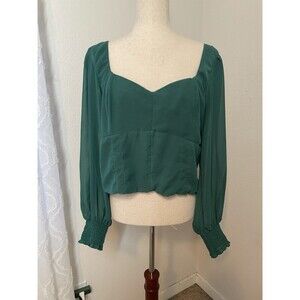 Abercrombie & Fitch Women XL Emerald Green Crop Top Puff Sleeve Feminine Chiffon